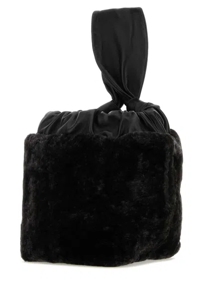 Jil Sander Shearling Rectangular Clutch With Knotted Handle