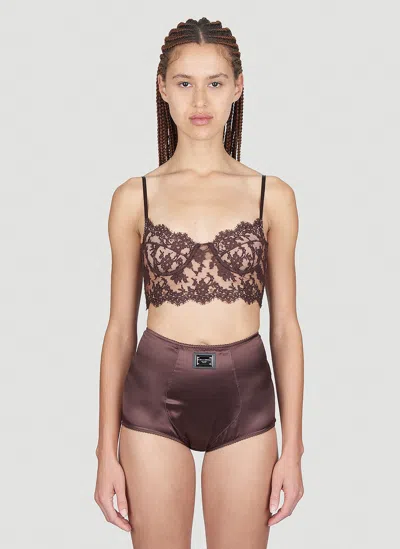 Dolce & Gabbana Women Floral Lace Long-line Bra In Brown