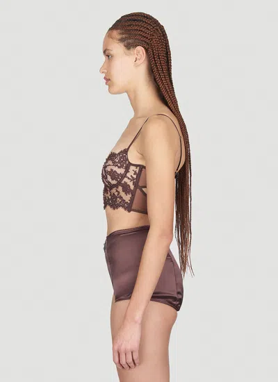 Dolce & Gabbana Women Floral Lace Long-line Bra In Brown