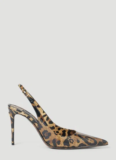 Dolce & Gabbana Luxurious Leopard Printed Slingback Pumps For Women In Brown