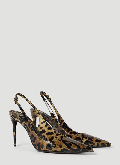 Dolce & Gabbana Luxurious Leopard Printed Slingback Pumps For Women In Brown