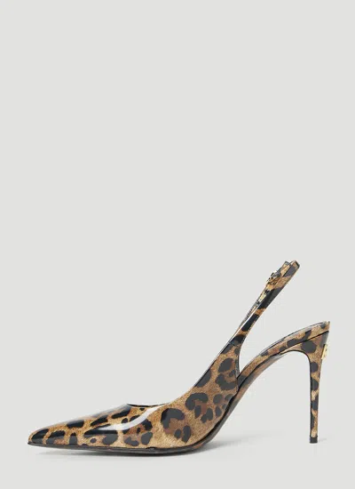 Dolce & Gabbana Luxurious Leopard Printed Slingback Pumps For Women In Brown