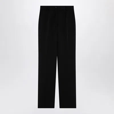 Dolce & Gabbana Black Wool Gabardine Tuxedo Trousers In Black