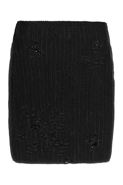 Jw Anderson Ribbed Knit Mini Skirt With Distressed Effect
