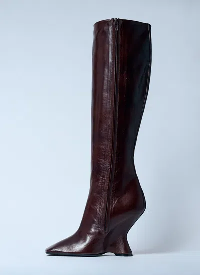 Shop Dries Van Noten Women Leather Wedge Boots In Brown