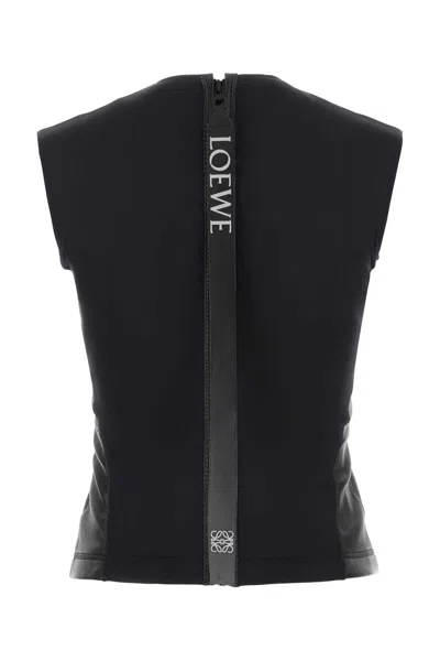 Loewe Black Leather And Fabric Top