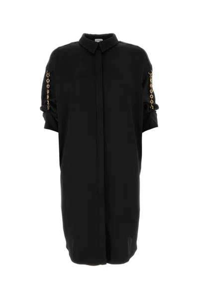 Loewe Abito Chemisier In Raso Nero  Donna