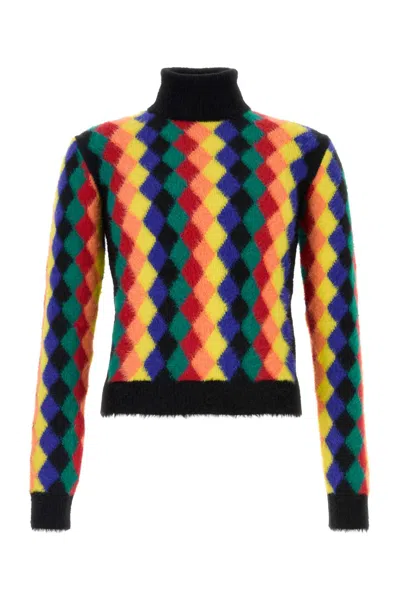 Loewe Multicolor Argyle Pattern Turtleneck Sweater In Multi