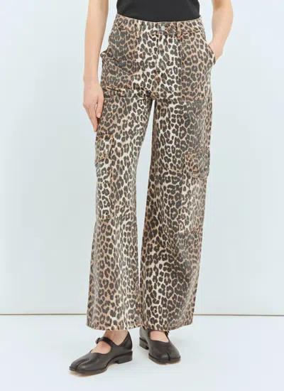 Ganni Washed Cotton Canvas Drawstring Pants In Almond Milk In Brown