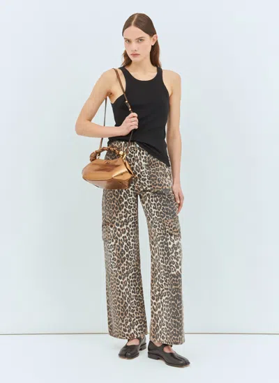 Ganni Washed Cotton Canvas Drawstring Pants In Almond Milk In Brown