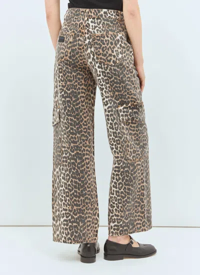 Ganni Washed Cotton Canvas Drawstring Pants In Almond Milk In Brown