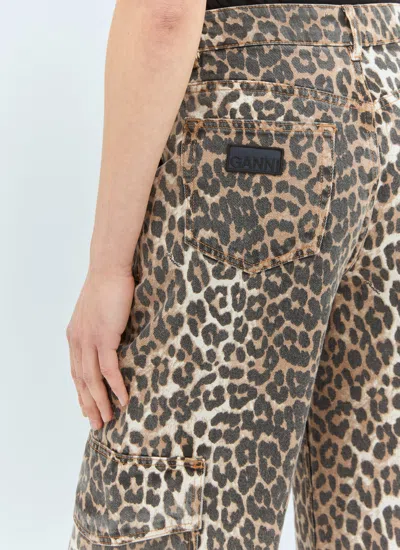 Ganni Washed Cotton Canvas Drawstring Pants In Almond Milk In Brown