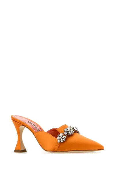 Manolo Blahnik Satin Permu Mules Jewel Detail