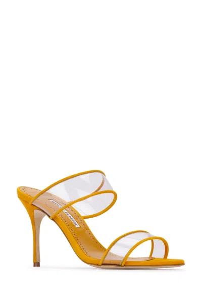 Manolo Blahnik Mustard Open Toe Heels