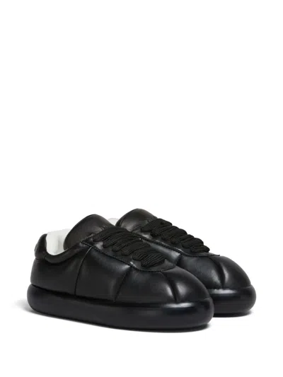 Marni Padded Leather Sneakers With Flat Rubber Sole In Black