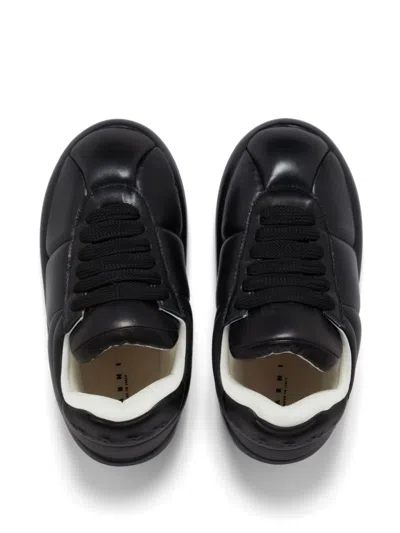 Marni Padded Leather Sneakers With Flat Rubber Sole In Black