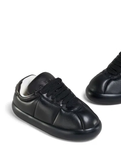 Marni Padded Leather Sneakers With Flat Rubber Sole In Black
