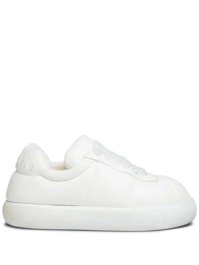 Marni Padded Leather Sneakers With Flat Rubber Sole In Black