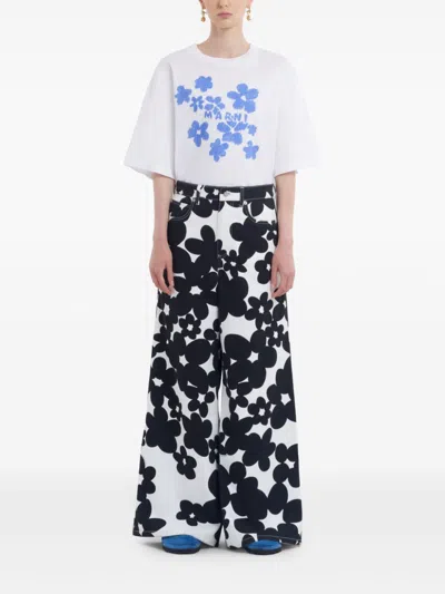 Marni Cotton Trousers With Black And White Dillies Print