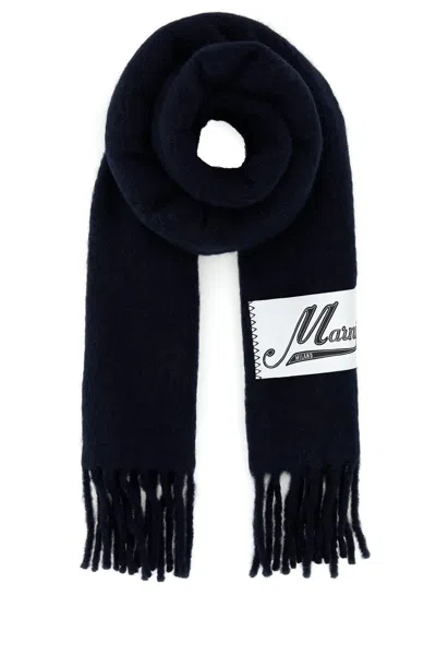 Marni Womens Blublack Brand-tab Fringed-hem Alpaca-blend Scarf