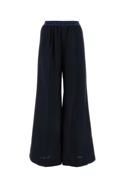 Marni Logo Elastic Waist Flared Wool Pants