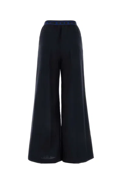 Marni Logo Elastic Waist Flared Wool Pants