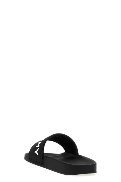 Givenchy Black Flat Slides With Logo In Polyurethane Man In Multicolor