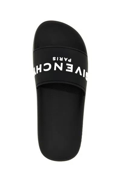 Givenchy Black Flat Slides With Logo In Polyurethane Man In Multicolor