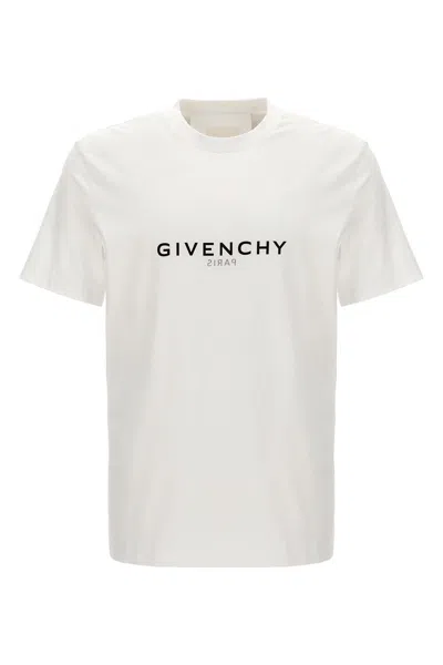 Givenchy White Crewneck T-shirt With Logo Print In Cotton Man In White