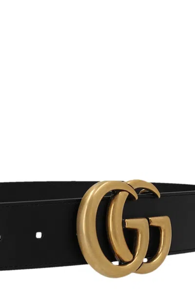 Gucci Glossy Finish Regular Belt With Bold Double G Buckle In Black