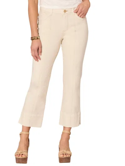 DEMOCRACY ABSOLUTION COMFORTABLE SEAM SLIT HEM KICK FLARE PANTS IN ECRU 