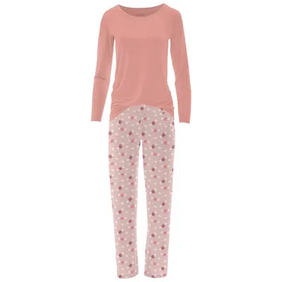 Kickee Women's Long Sleeve Tee & Pajama Pants Set In Baby Rose Peppermints In Multi