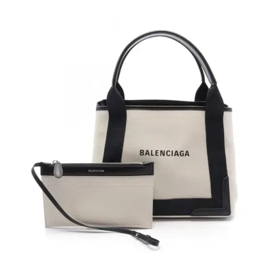Balenciaga Black Ivory Canvas Leather Tote Bag In Black, Ivory