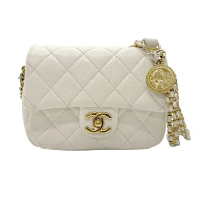 Pre-owned Chanel Gold Off-white Caviar Leather Shoulder Bag () In Gold, Off-white