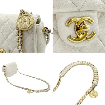 Pre-owned Chanel Gold Off-white Caviar Leather Shoulder Bag () In Gold, Off-white