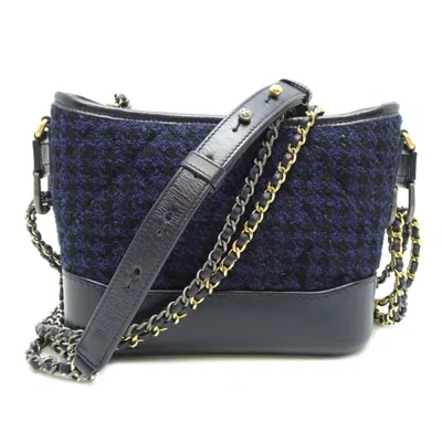 Pre-owned Chanel Navy Leather Tweed Shoulder Bag ()