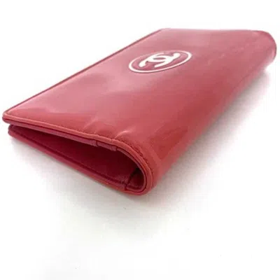 Pre-owned Chanel Pink Patent Leather Leather Long Wallet (bi-fold) ()