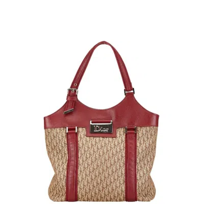 Pre-owned Dior Christian  Beige Red Color Canvas Leather Tote Bag () In Beige, Red Color