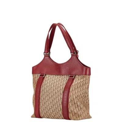 Pre-owned Dior Christian  Beige Red Color Canvas Leather Tote Bag () In Beige, Red Color