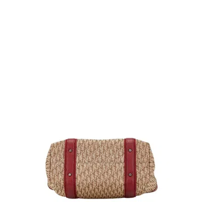 Pre-owned Dior Christian  Beige Red Color Canvas Leather Tote Bag () In Beige, Red Color