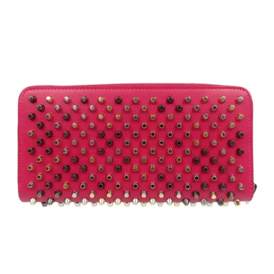 Pre-owned Christian Louboutin Pink Red Color Leather Long Wallet (bi-fold) () In Pink, Red Color