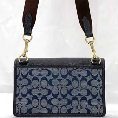 Pre-owned Coach Blue Navy Leather Canvas Shoulder Bag () In Blue, Navy