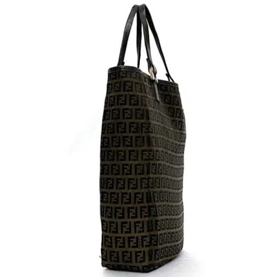Pre-owned Fendi Black Brown Canvas Leather Tote Bag () In Black, Brown
