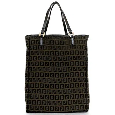 Pre-owned Fendi Black Brown Canvas Leather Tote Bag () In Black, Brown