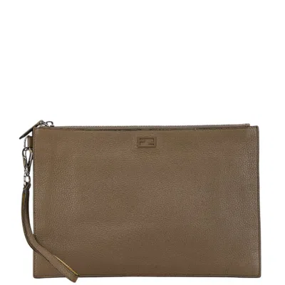 Pre-owned Fendi Grayish Leather Clutch Bag ()