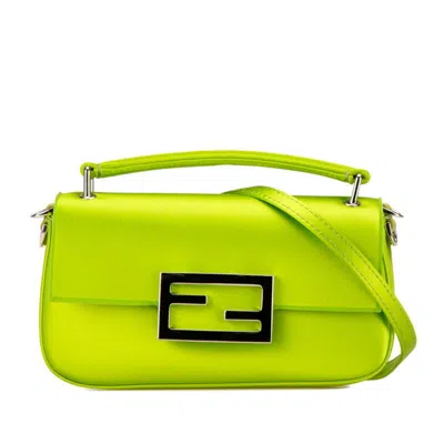 Pre-owned Fendi Light Green Silk Leather Handbag Shoulder Bag ()