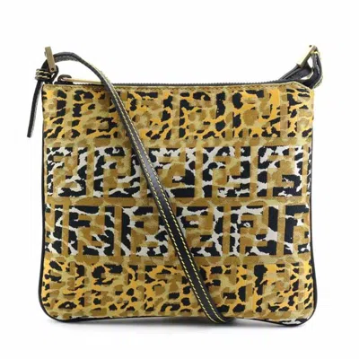 Pre-owned Fendi Zucca Black Brown Canvas Leather Shoulder Bag () In Black, Brown