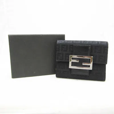 Pre-owned Fendi Zucchino Black Canvas Leather Wallet (tri-fold) ()