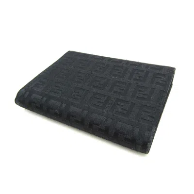 Pre-owned Fendi Zucchino Black Canvas Leather Wallet (tri-fold) ()