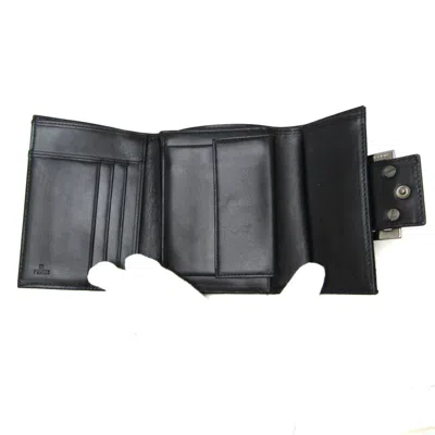 Pre-owned Fendi Zucchino Black Canvas Leather Wallet (tri-fold) ()